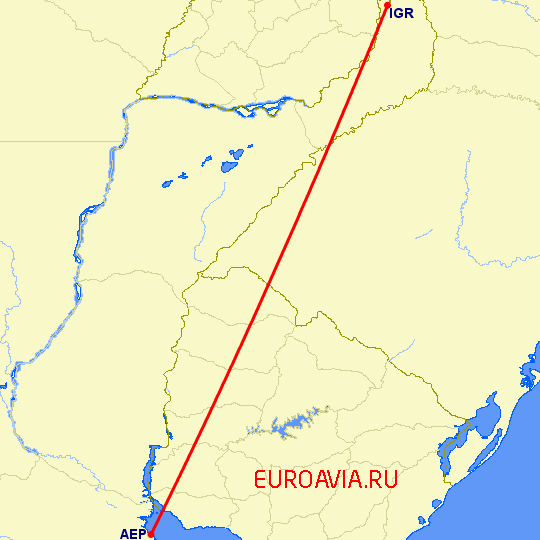 перелет Буэнос Айрес — Игуасу на карте