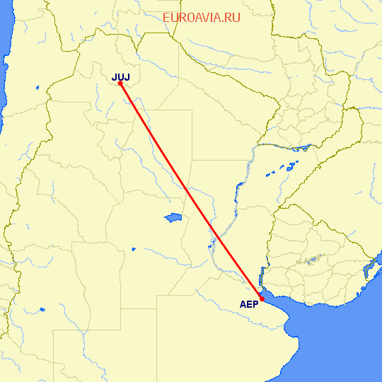 перелет Буэнос Айрес — Жужуй на карте