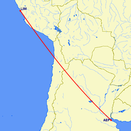 перелет Буэнос Айрес — Лима на карте