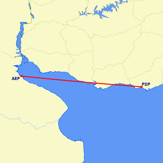 перелет Буэнос Айрес — Пунта дель Эсте на карте