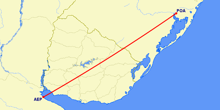 перелет Буэнос Айрес — Порто Алегре на карте