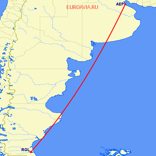 перелет Буэнос Айрес — Рио Гальегос на карте