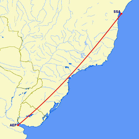 перелет Буэнос Айрес — Сальвадор на карте