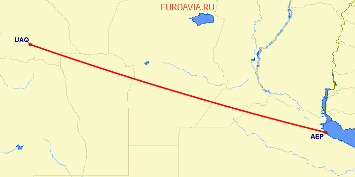 перелет Буэнос Айрес — Сан Хуан на карте
