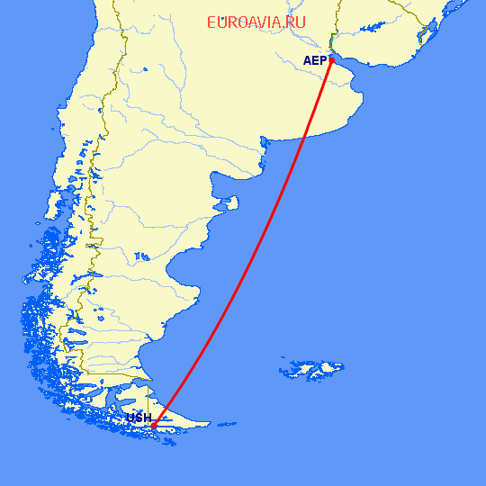 перелет Буэнос Айрес — Ушуайа на карте