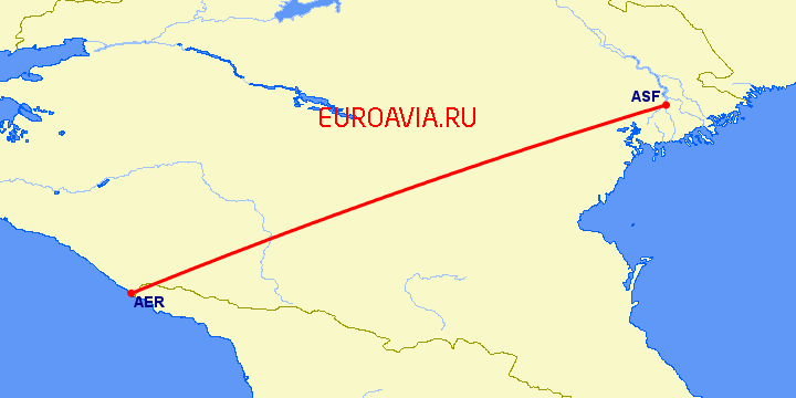 перелет Сочи — Астрахань на карте