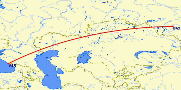 перелет Сочи — Барнаул на карте