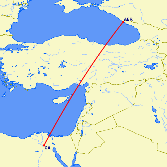 перелет Сочи — Каир на карте