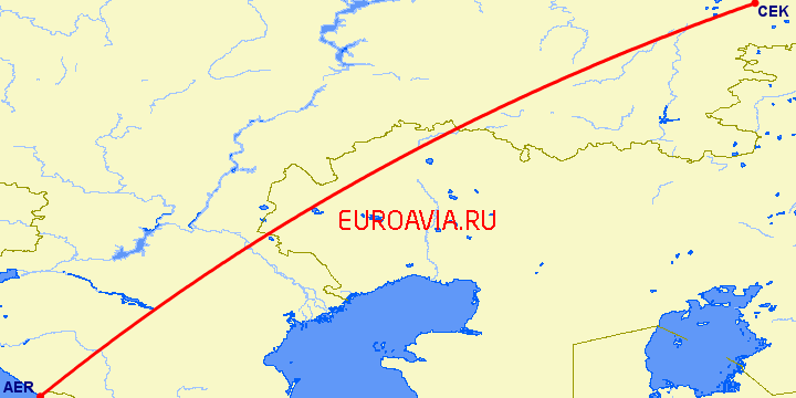 перелет Сочи — Челябинск на карте