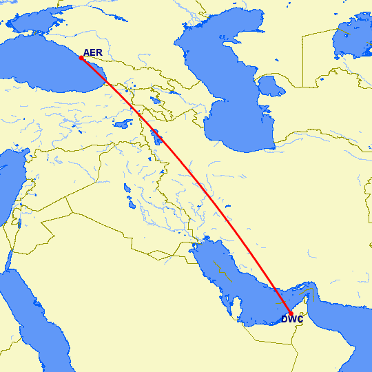 перелет Сочи — Дубай на карте