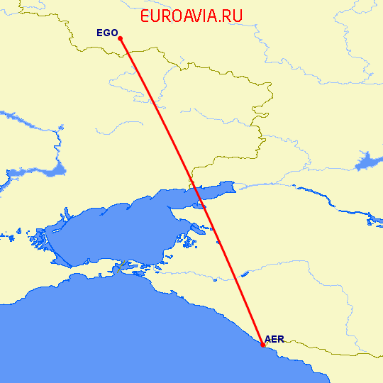 перелет Сочи — Белгород на карте