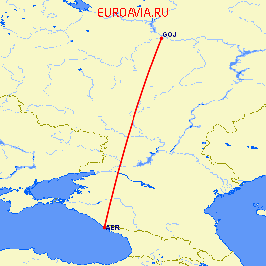 перелет Сочи — Нижний Новгород на карте