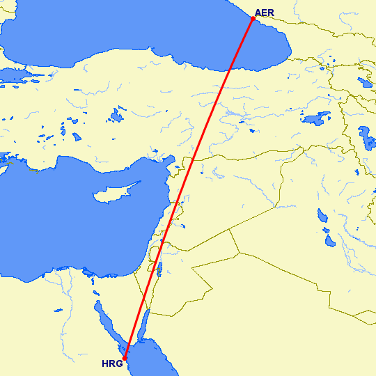 перелет Сочи — Хургада на карте