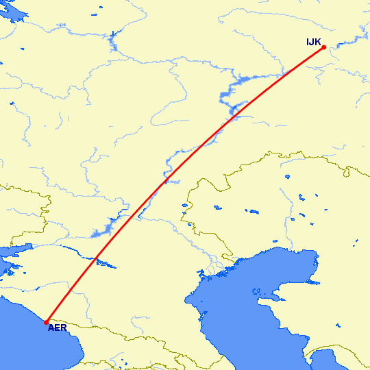перелет Сочи — Ижевск на карте