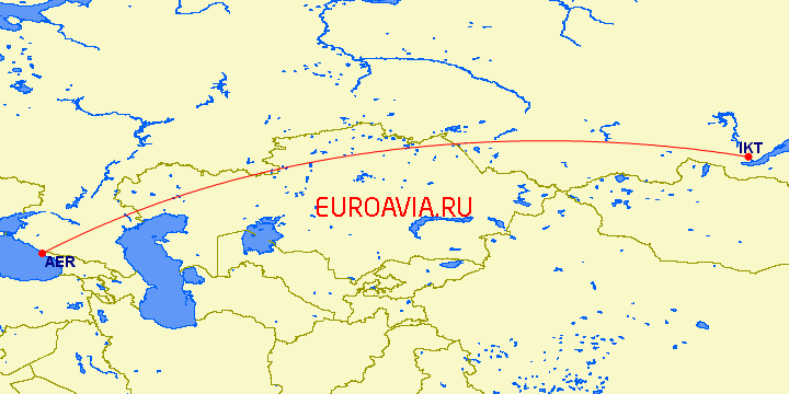 перелет Сочи — Иркутск на карте