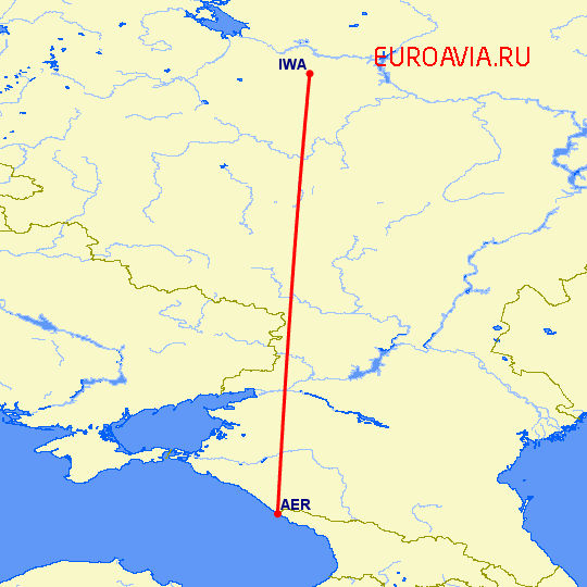 перелет Сочи — Иваново на карте