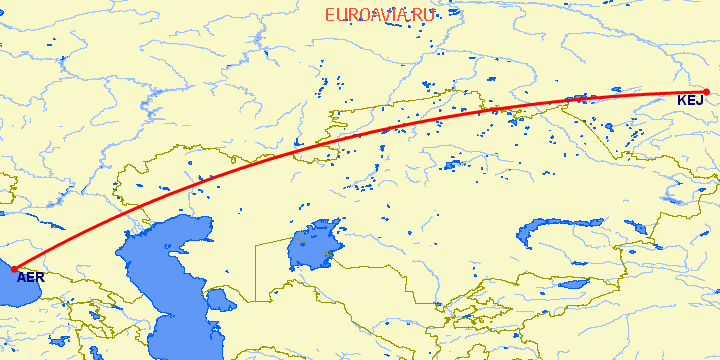 перелет Сочи — Кемерово на карте