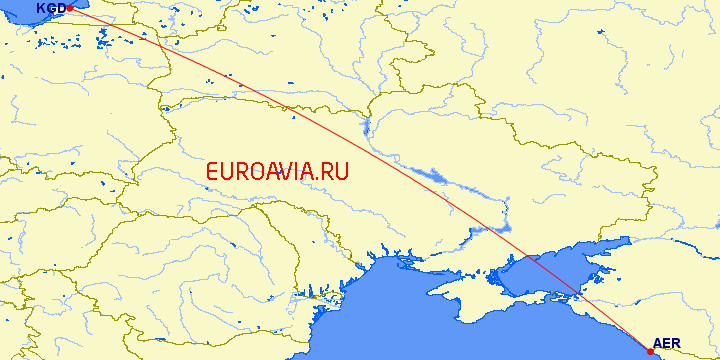 перелет Сочи — Калининград на карте