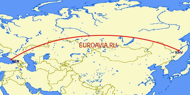перелет Сочи — Хабаровск на карте