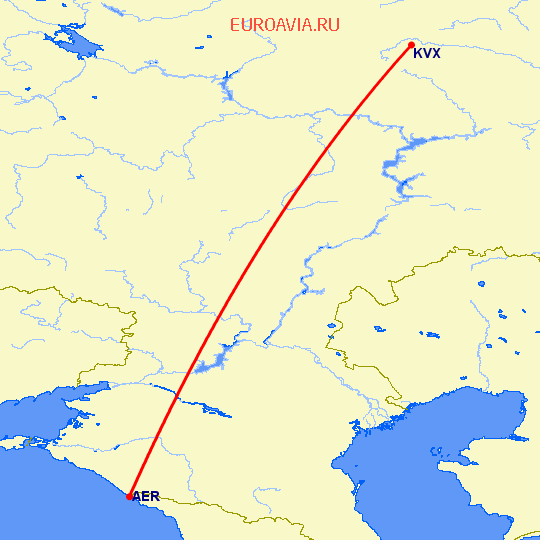 перелет Сочи — Киров на карте