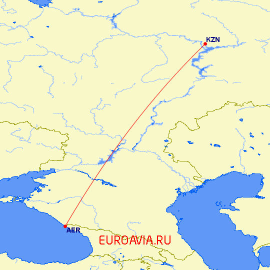перелет Сочи — Казань на карте
