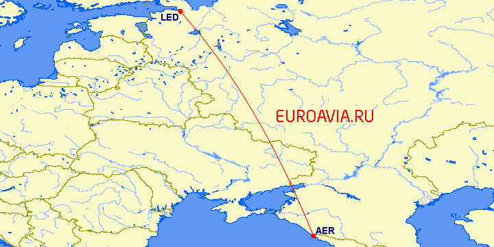перелет Сочи — Санкт Петербург на карте