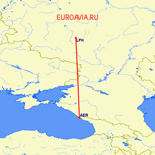 перелет Сочи — Липецк на карте