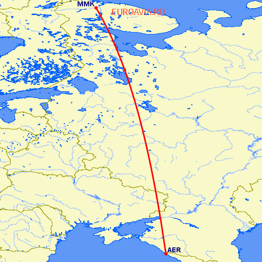 перелет Сочи — Мурманск на карте