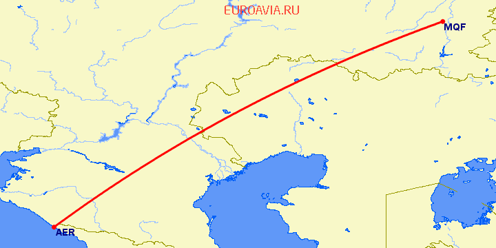 перелет Сочи — Магнитогорск на карте