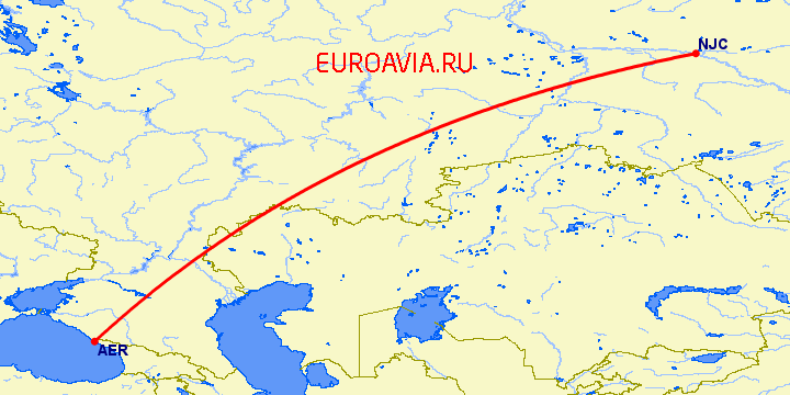 перелет Сочи — Нижневартовск на карте