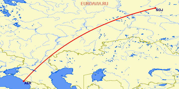 перелет Сочи — Ноябрьск на карте
