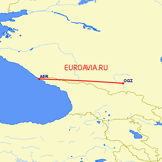 перелет Сочи — Владикавказ на карте