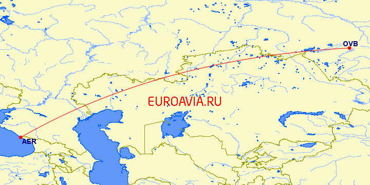 перелет Сочи — Новосибирск на карте