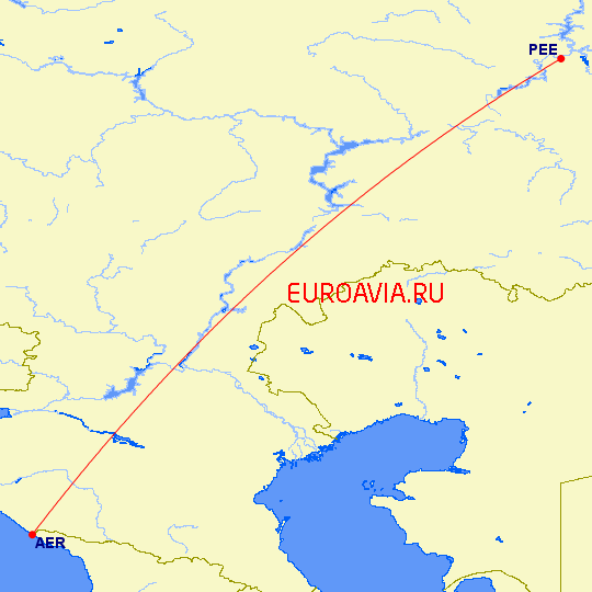 перелет Сочи — Пермь на карте
