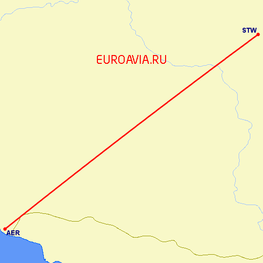 перелет Сочи — Ставрополь на карте