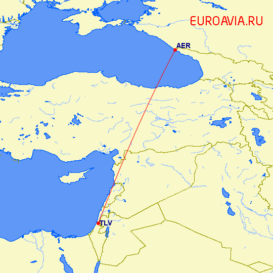 перелет Сочи — Тель Авив на карте