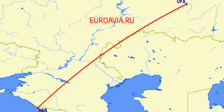 перелет Сочи — Уфа на карте