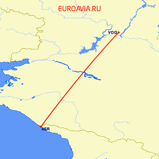 перелет Сочи — Волгоград на карте