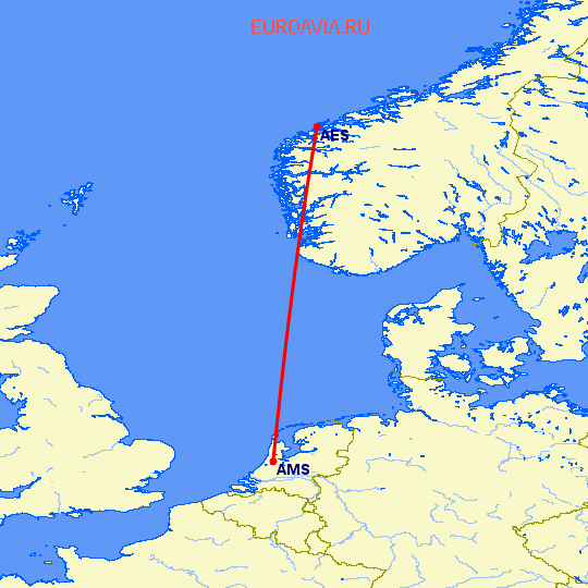 перелет Олесунн  — Амстердам на карте