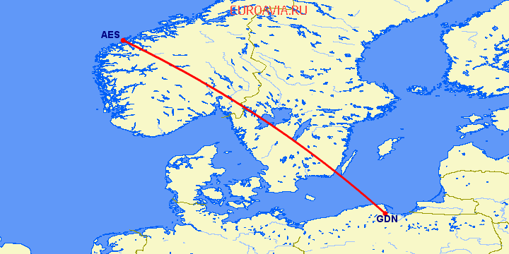 перелет Олесунн  — Гданьск на карте