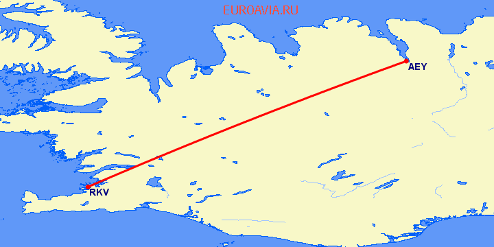перелет Акюрейри — Рейкьявик на карте