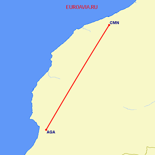 перелет Агадир — Касабланка на карте