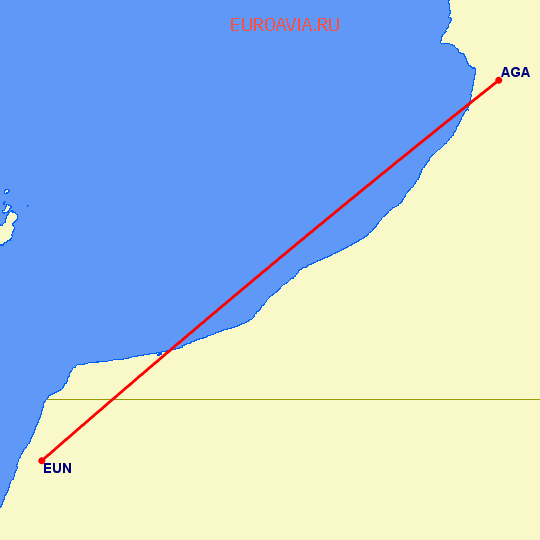 перелет Агадир — Лаайюн на карте