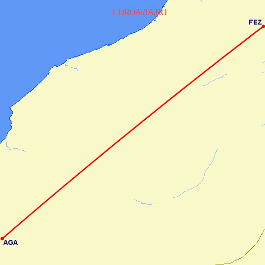 перелет Агадир — Фес на карте