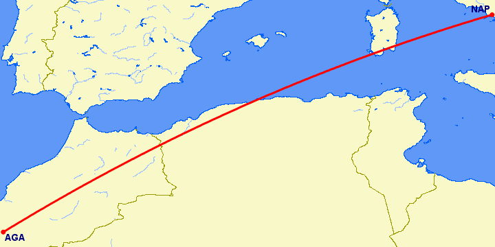 перелет Агадир — Неаполь на карте