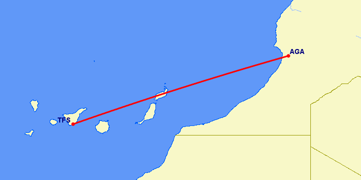 перелет Агадир — Тенерифе на карте