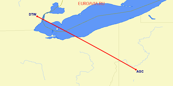 перелет Питтсборо — Детройт на карте
