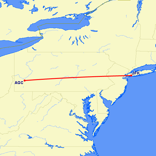 перелет Питтсборо — Нью Йорк на карте