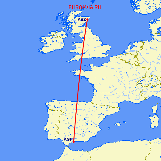 перелет Малага — Абердин на карте