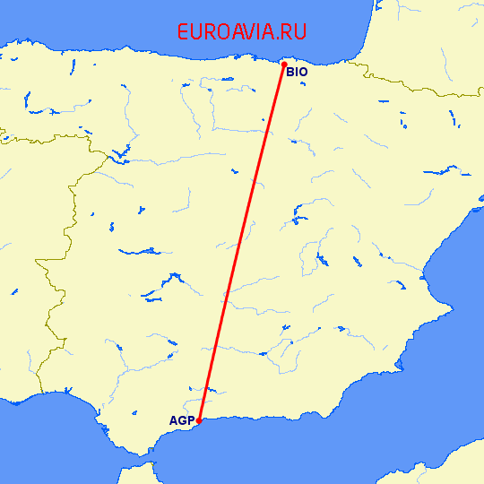 перелет Малага — Бильбао на карте